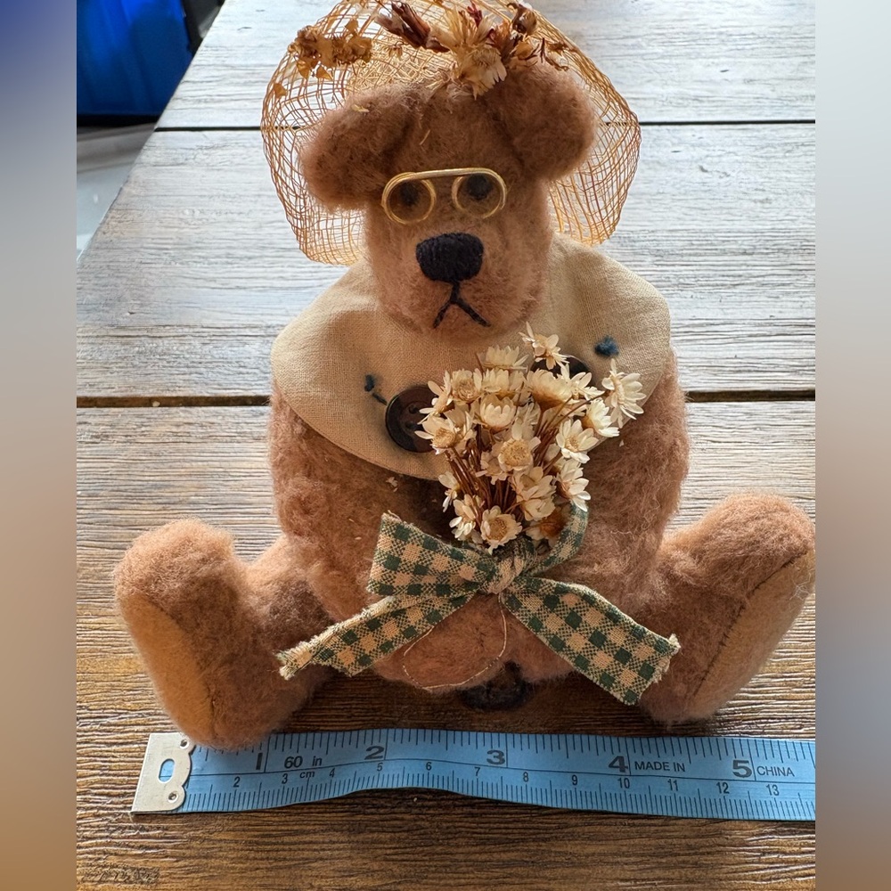 Vintage Style Teddy Bear with Flowers
